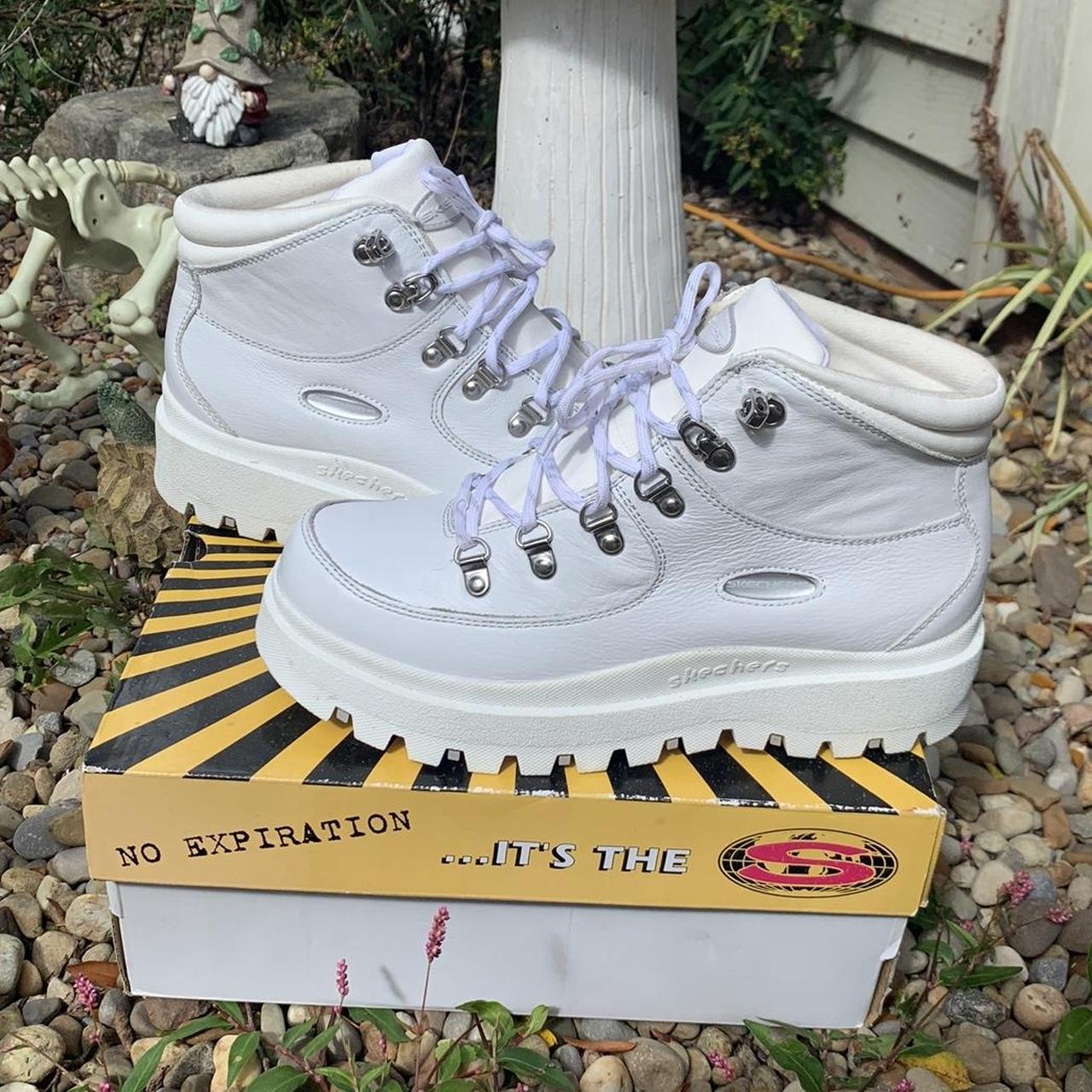 All White Skechers USA Jammers Shindigs High Tops... - Depop