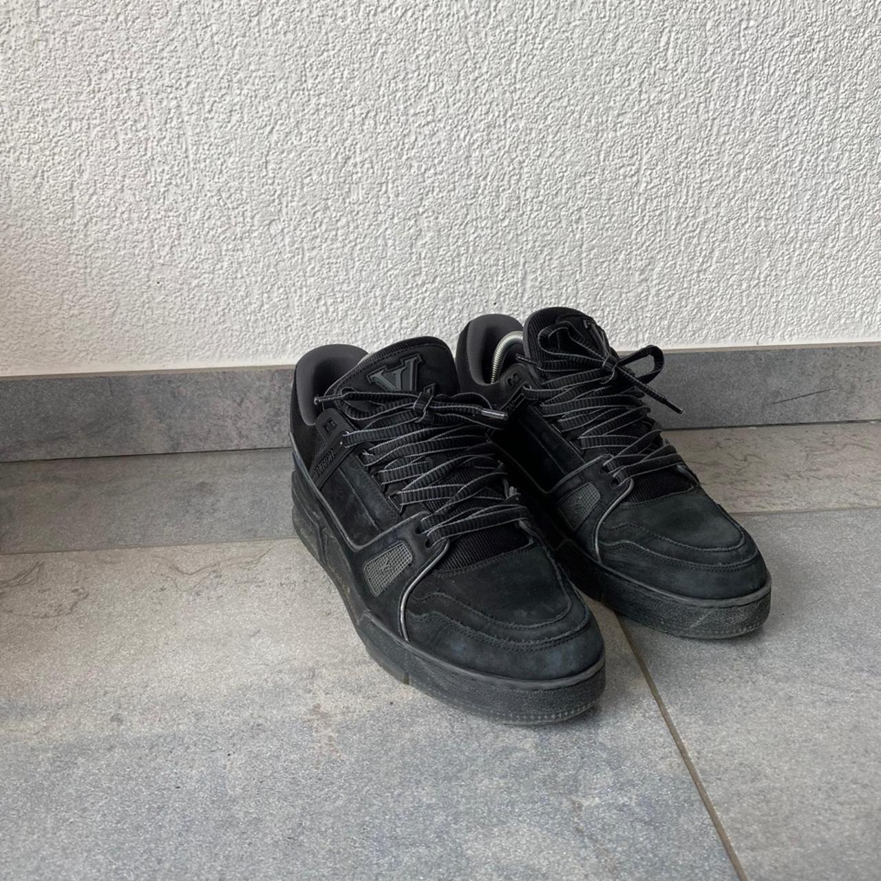 Louis Vuitton Low Top Sneakers Suede, Black, - Depop