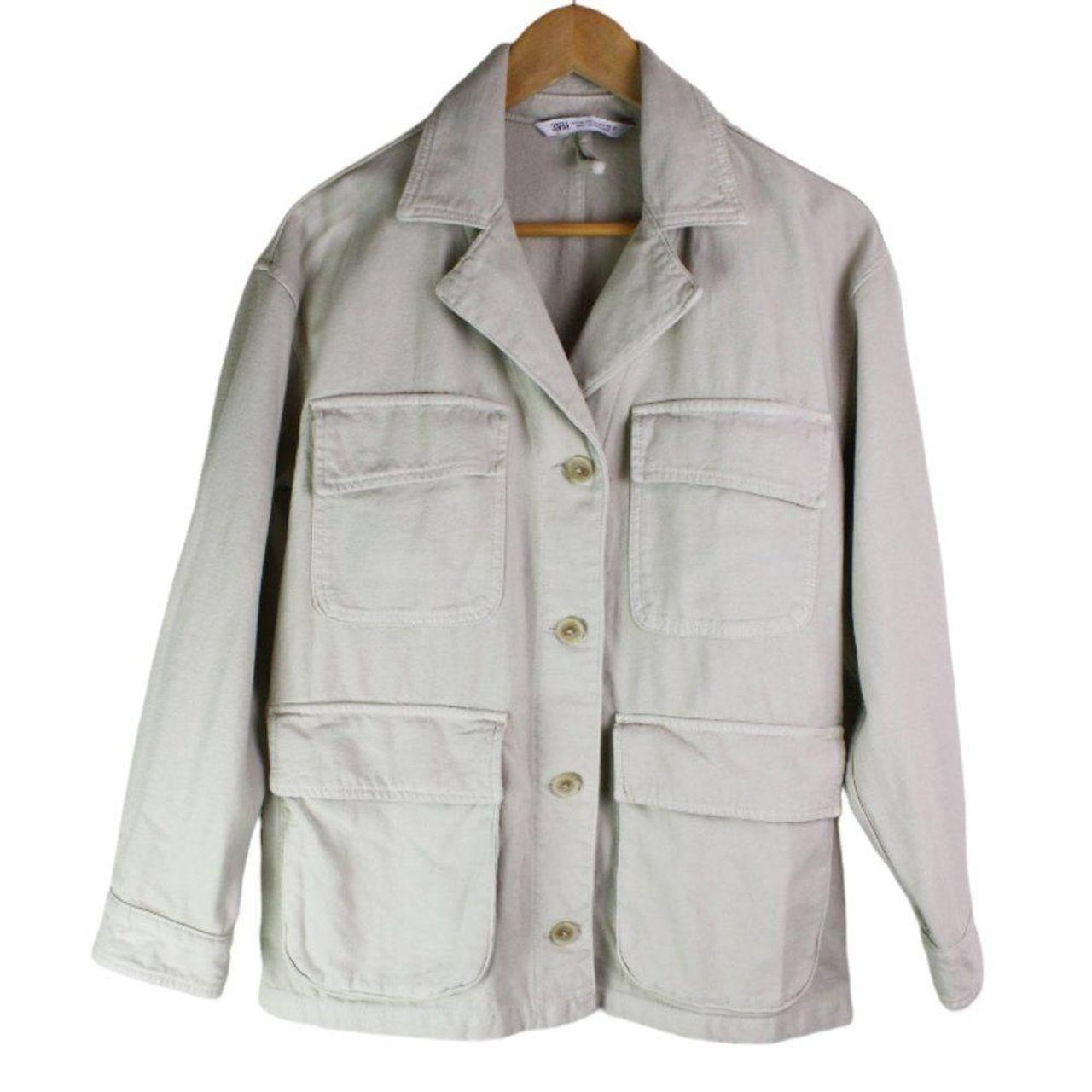 Zara Cotton Twill Oversized Utility Jacket in Sand... Depop