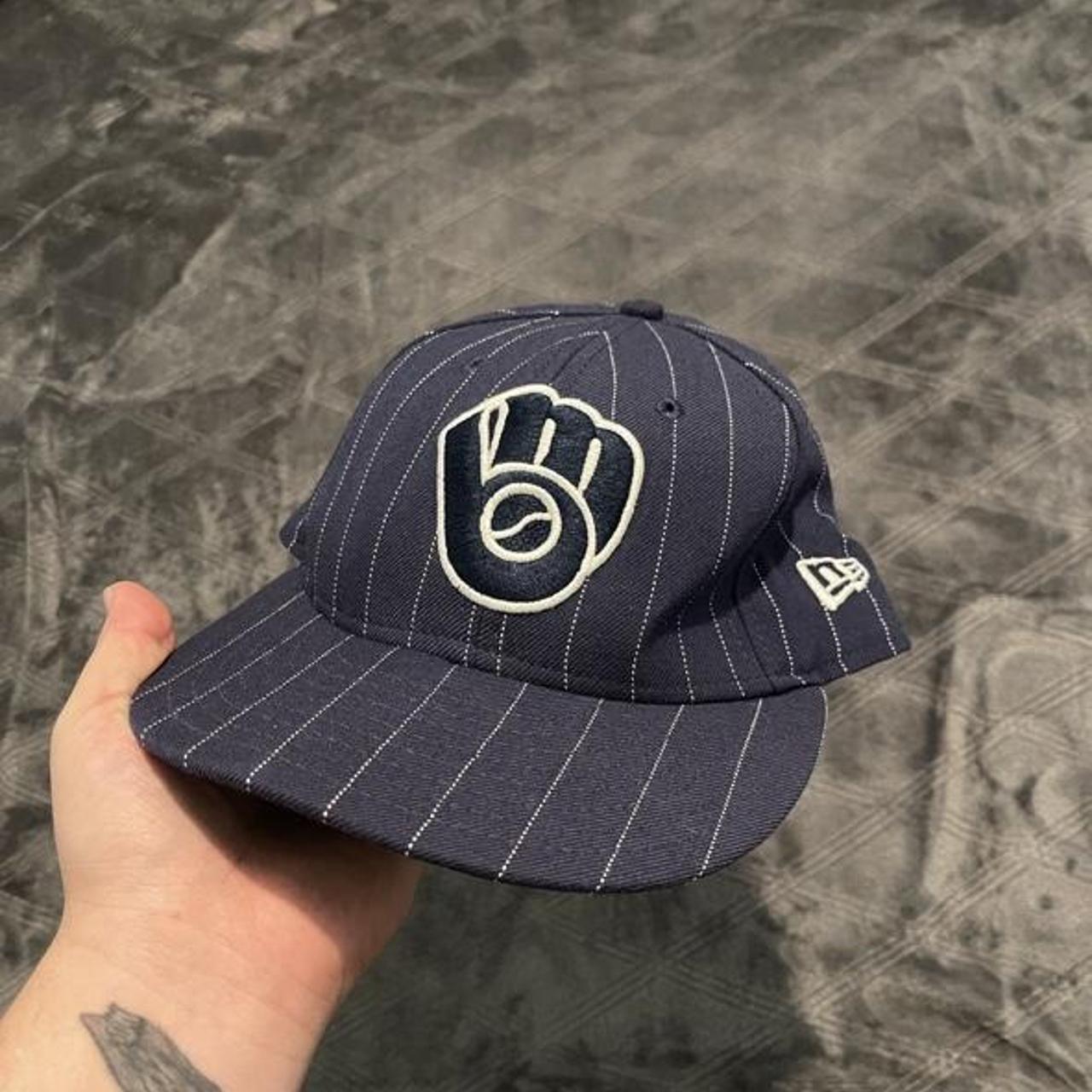 New Era Men's Navy Milwaukee Brewers Logo White 59FIFTY Fitted Hat