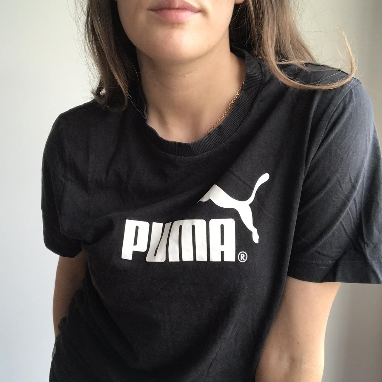 Black and white puma spell out tshirt. Unisex top.... - Depop