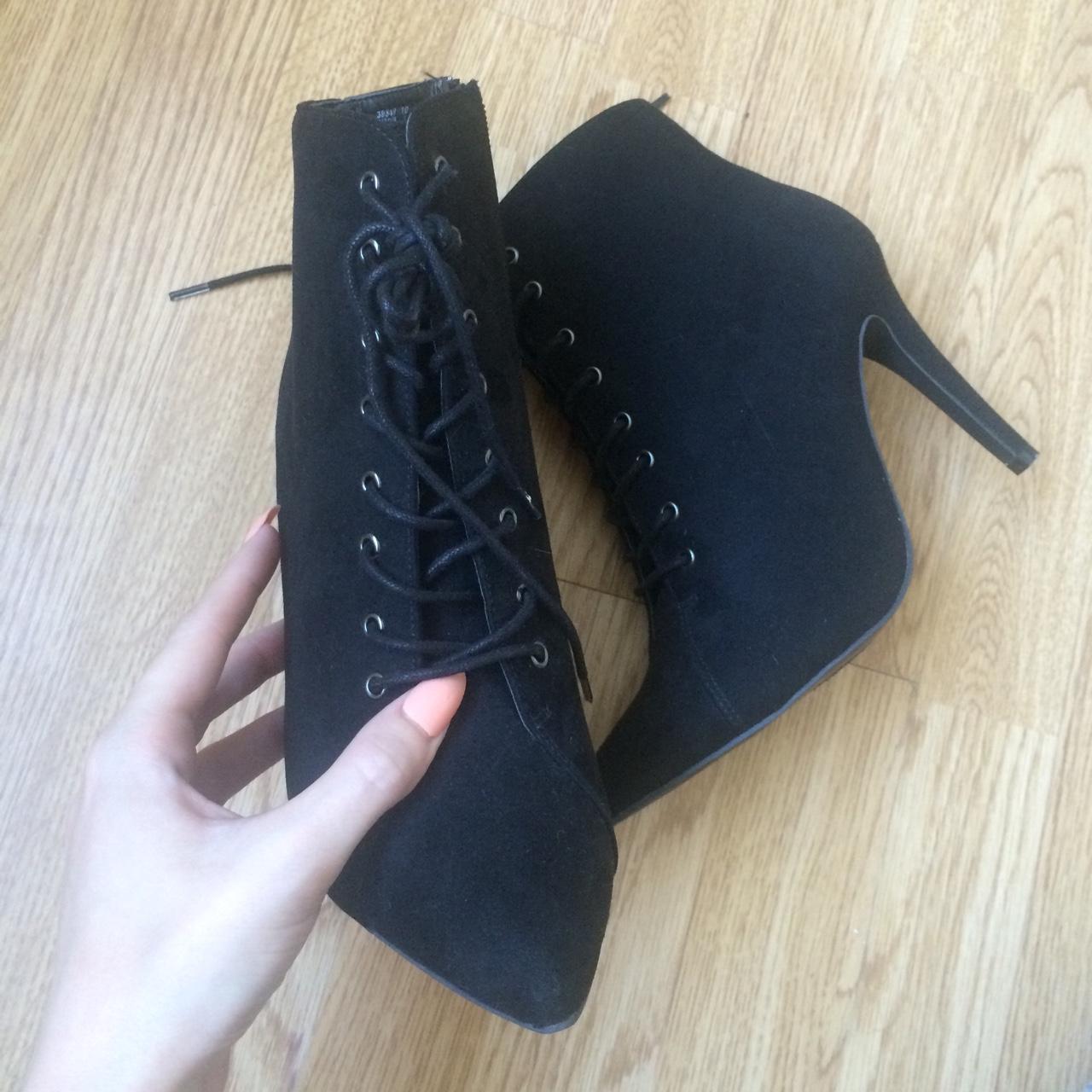 Primark faux suede lace up boot heels // size 6 //... Depop