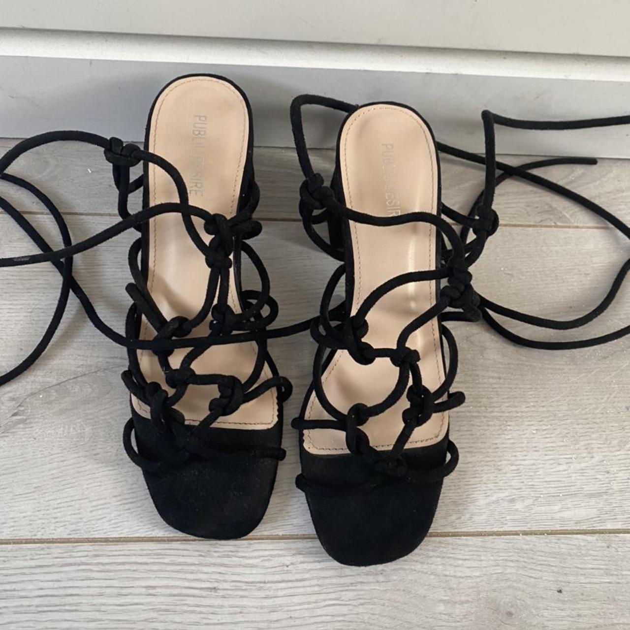 public desire classy black tie up heeled shoes