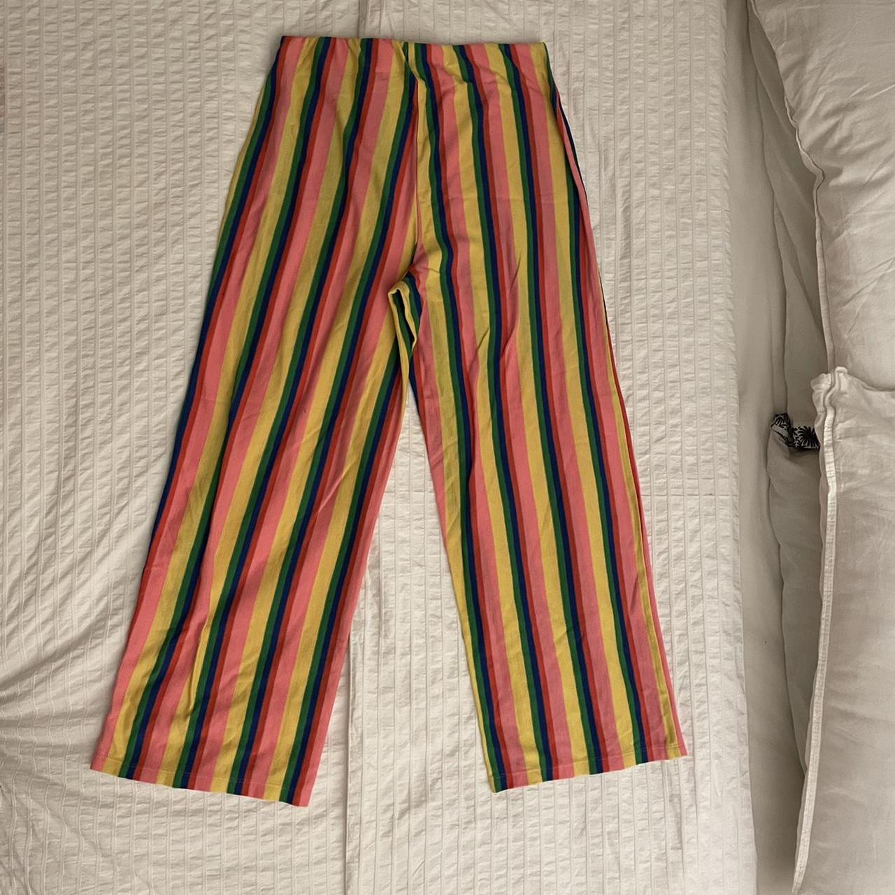 Unique stretchy rainbow striped pants. Brand is... Depop