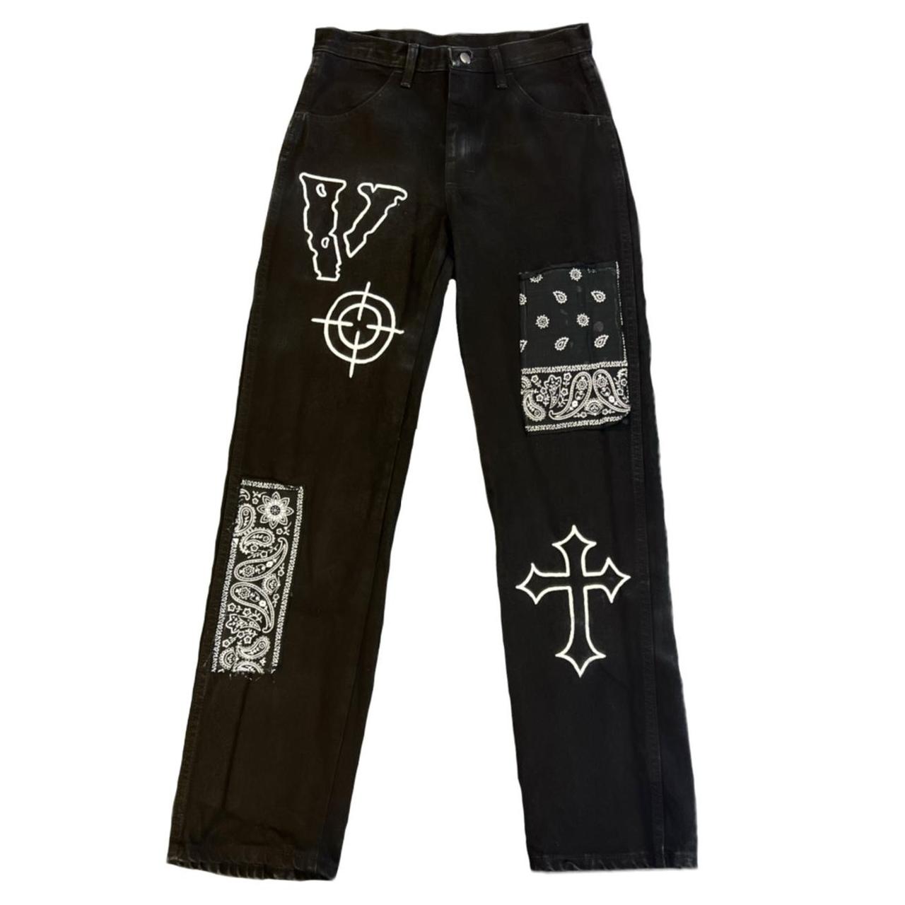 Custom painted black jeans Color Black Size... Depop