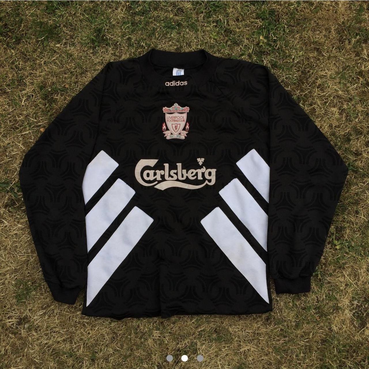 93/94 Liverpool Goalkeeper Shirt (Adidas) Black with | Depop