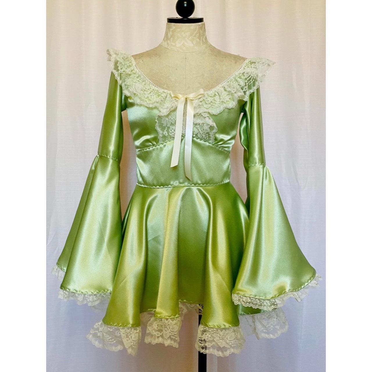 Women's Green and Cream Dress Depop