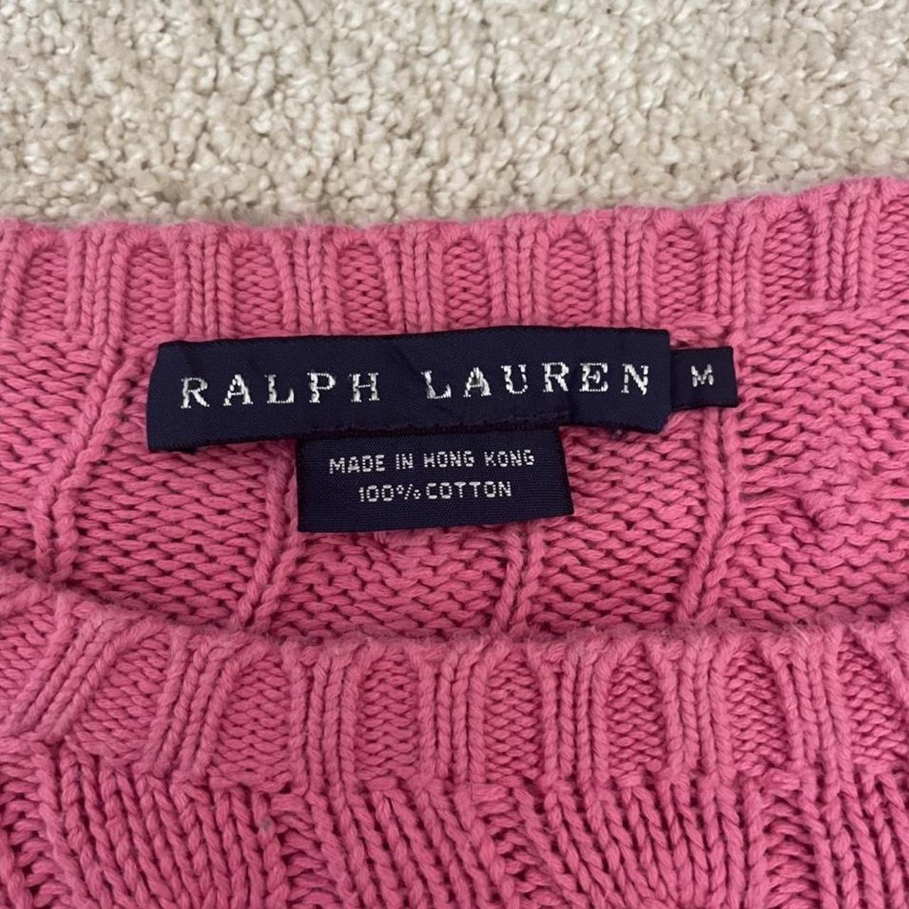 Vintage Ralph Lauren Pink Cable Sweatshirt Medium... - Depop