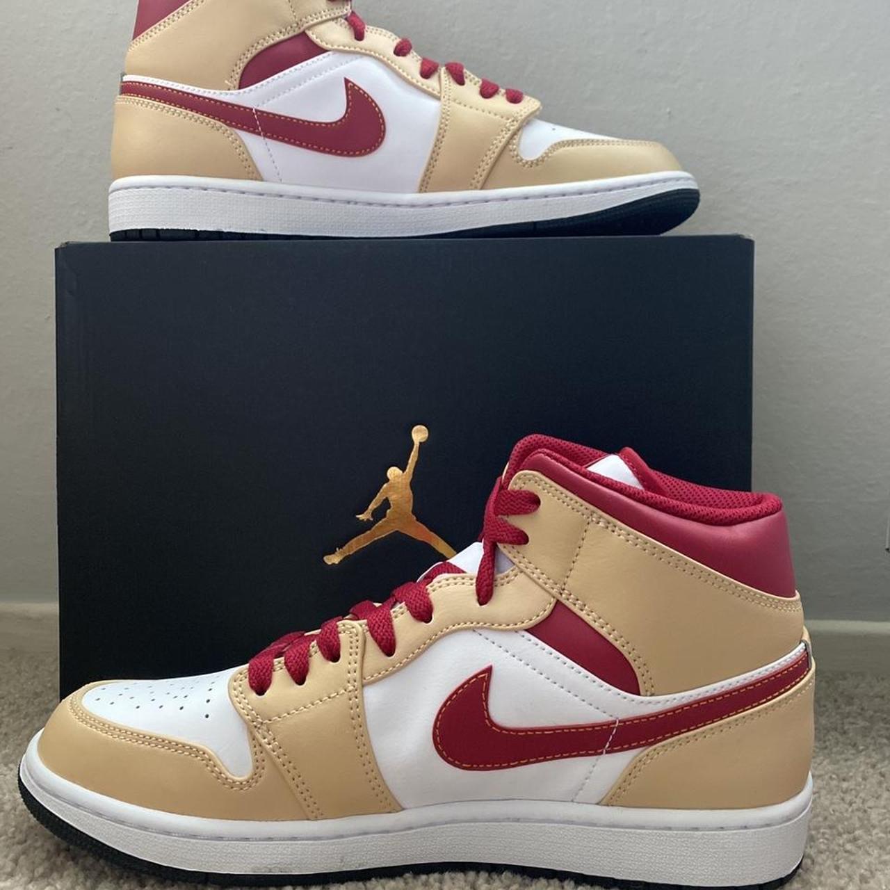 Air Jordan 1 Mid Light Curry Cardinal Red