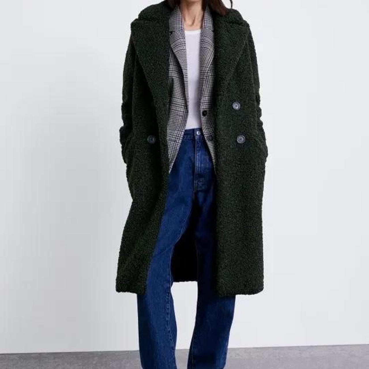 zara green fleece coat