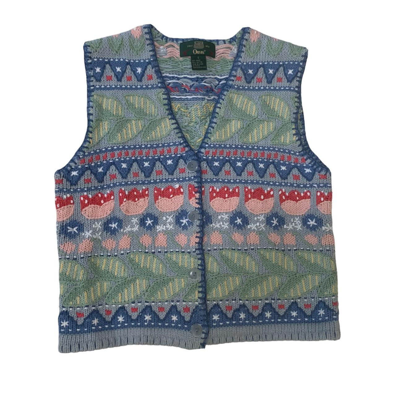 Vintage Orvis Size S Sweater Vest Flowers Art to... - Depop