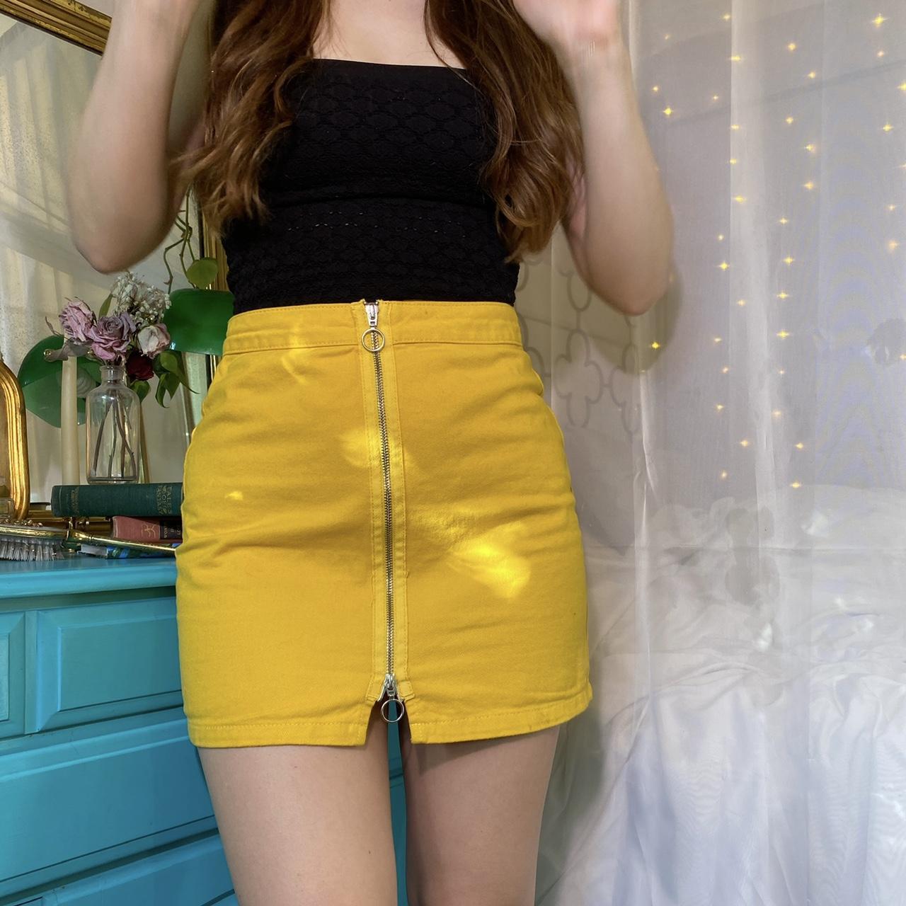 Yellow cotton denim mini skirt