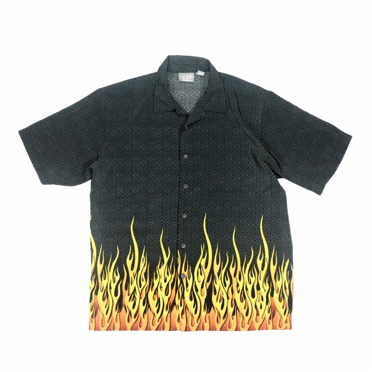 Vintage Y2K fire flame shirt. Flame pattern.... - Depop