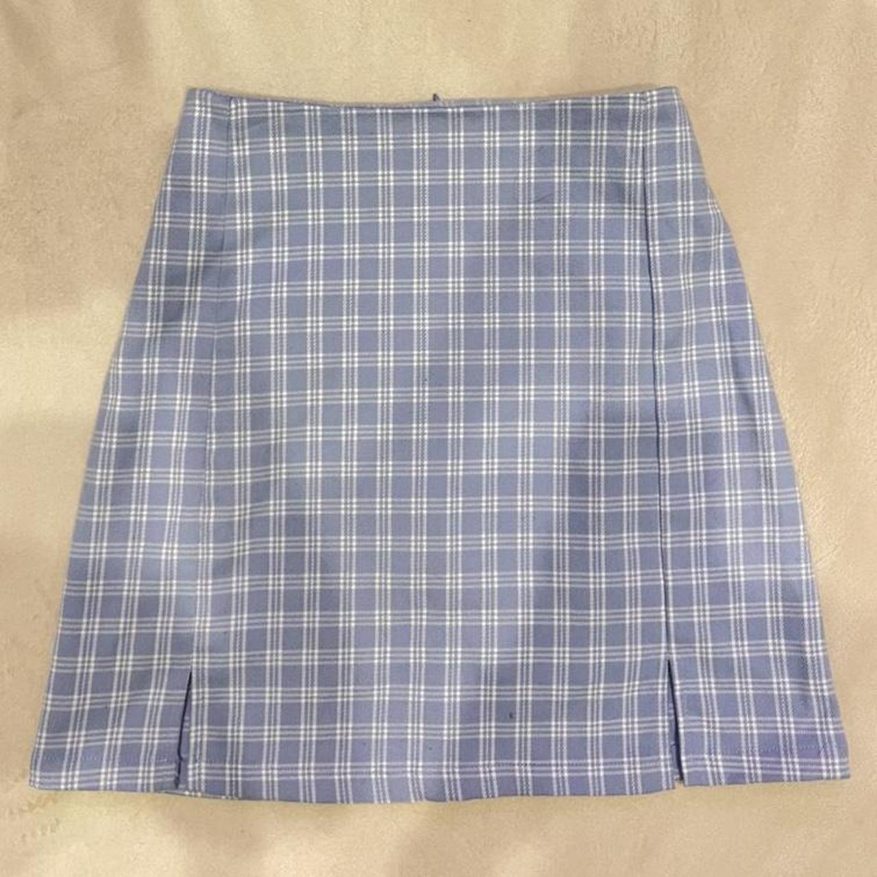 Brandy Melville Plaid Cara Skirt Light blue and... - Depop