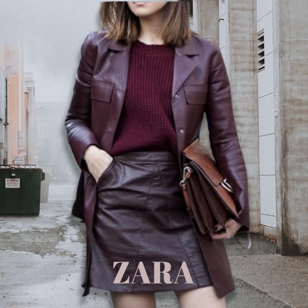 Burgundy leather skirt zara hotsell