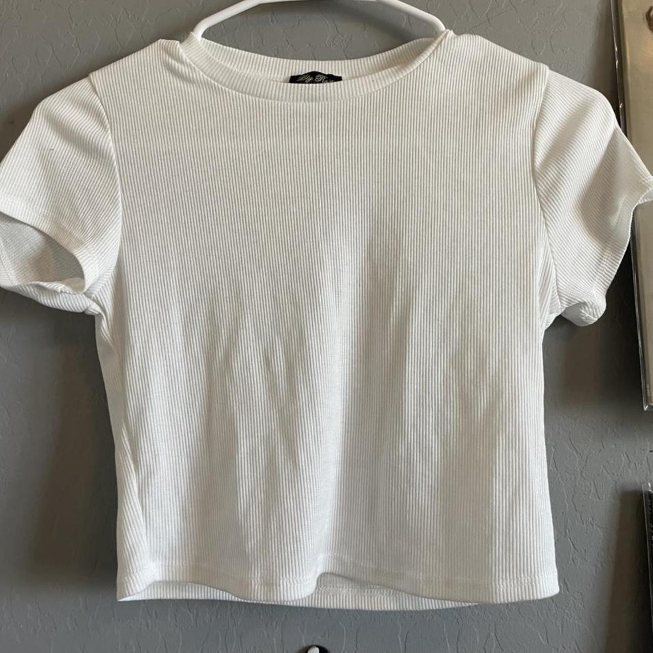 White ribbed baby tee great basic to have never... - Depop