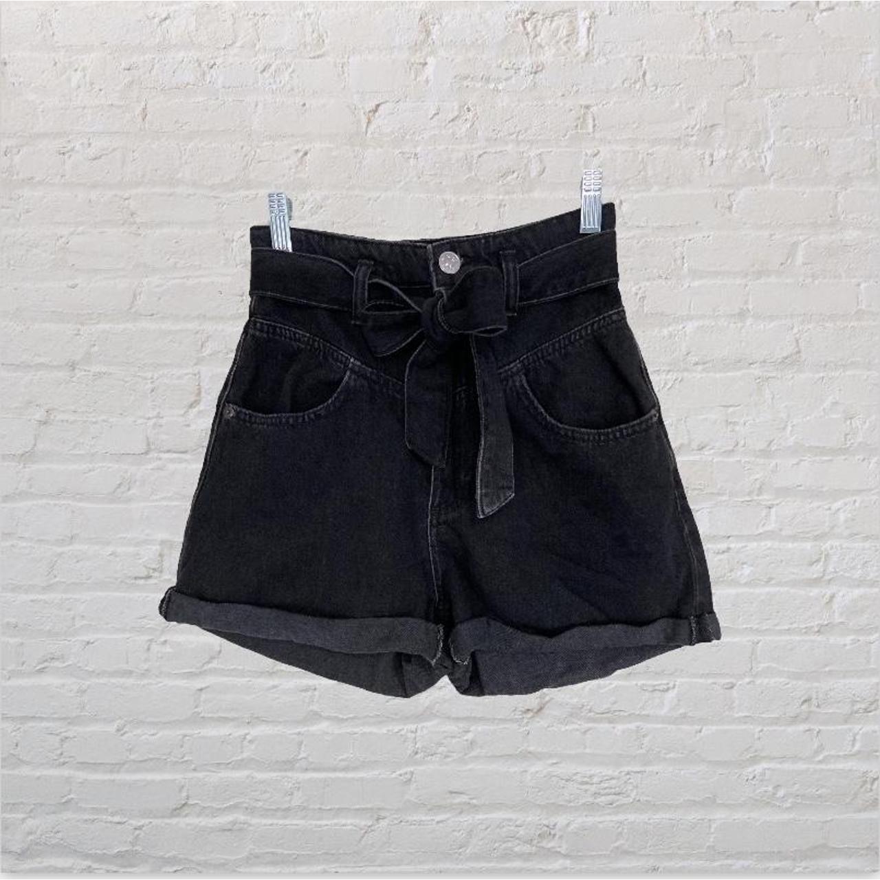 Zara paperbag black denim shorts with belt Size Depop