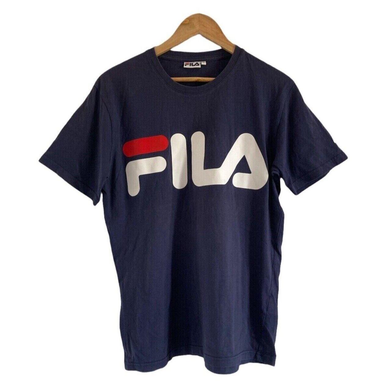 Fila Mens Vintage Large Logo Tee T-Shirt 100% Cotton... - Depop