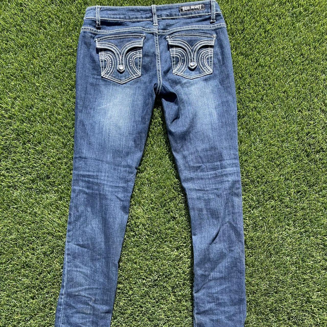 low rise jeans y2k - dark wash - labelled size 7 -... - Depop