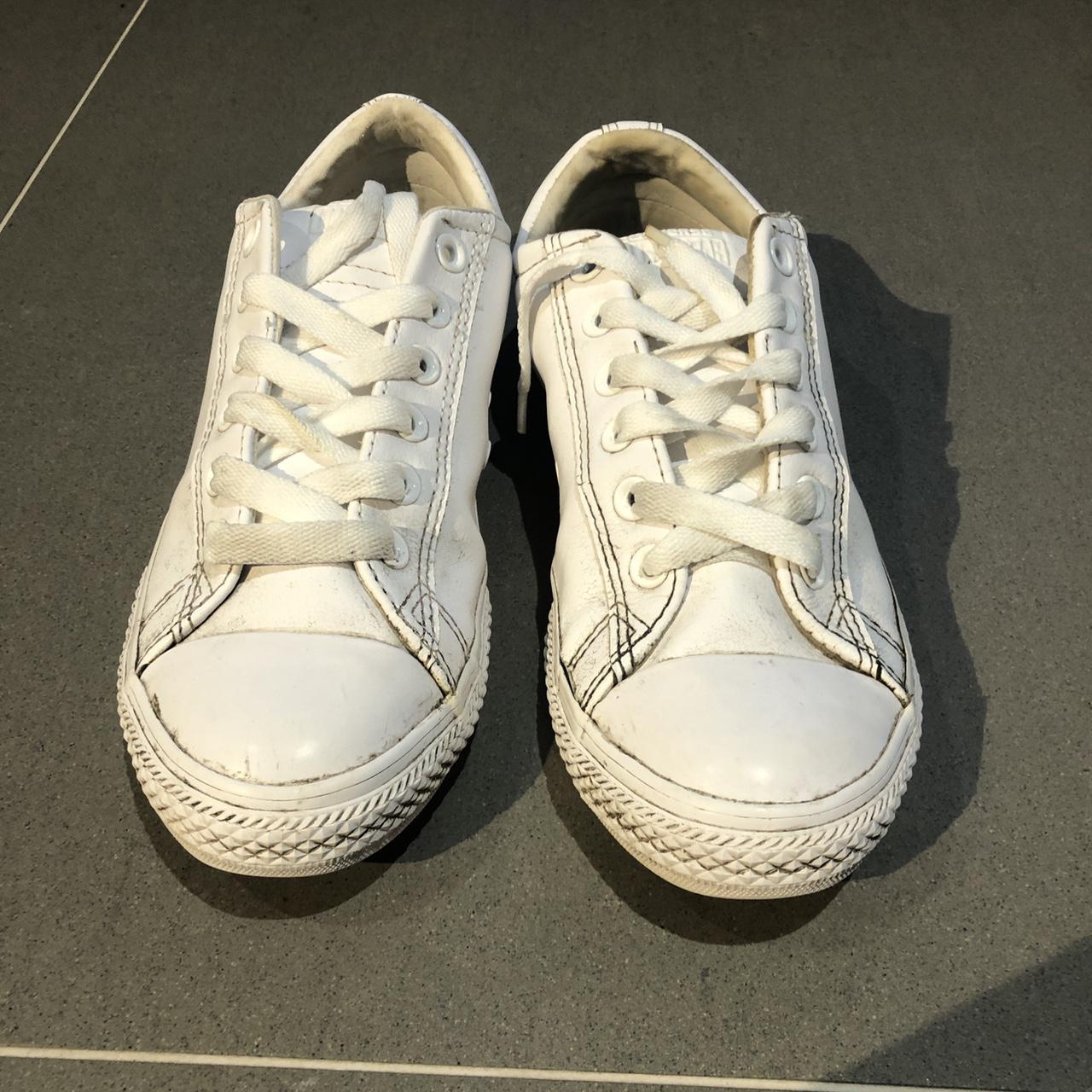 All star white leather women’s converse Size 4.5... - Depop