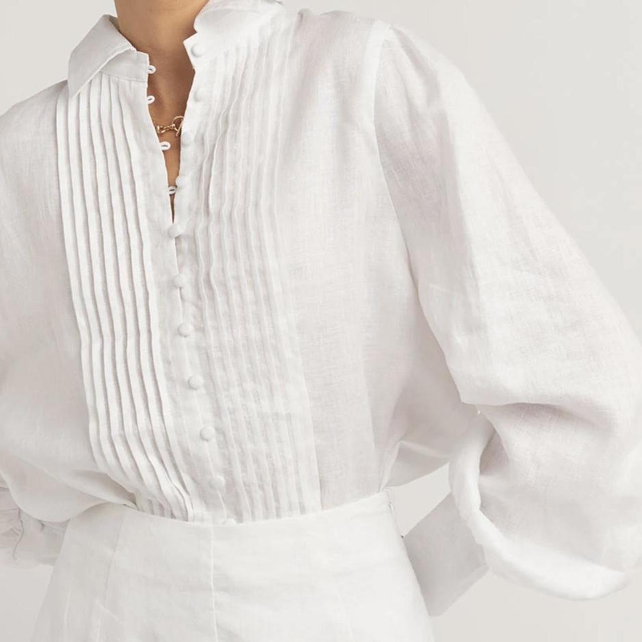 Nelly white linen pintuck shirt dress DISSH Depop