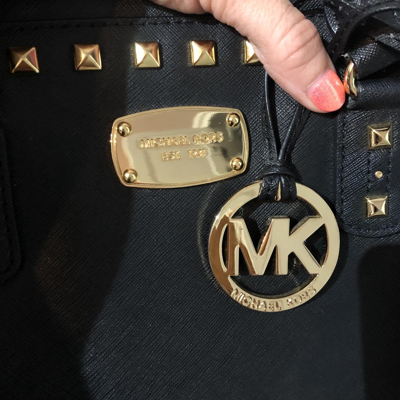 Michael kors black purse with gold studs deals