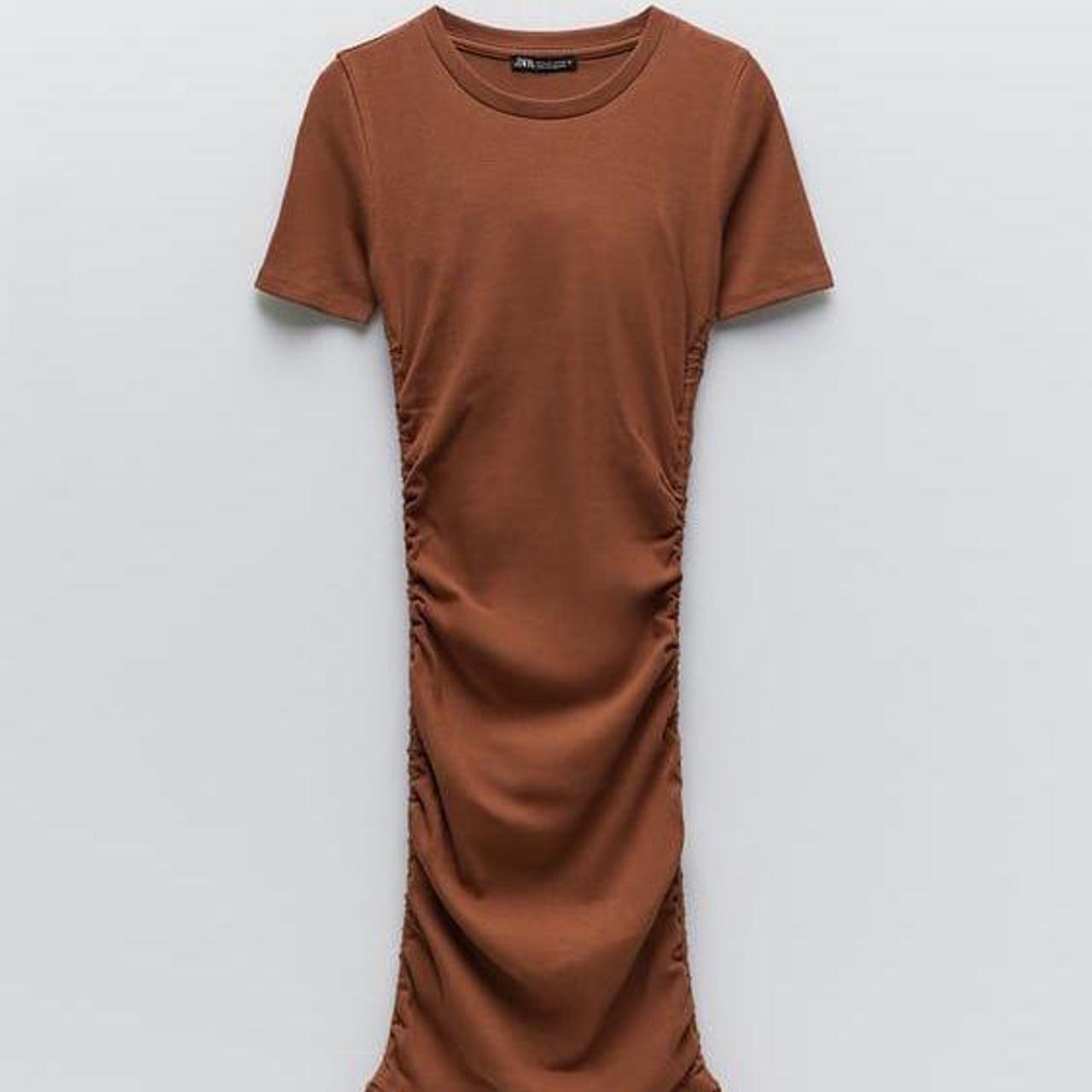 zara ruched ribbed dress brown