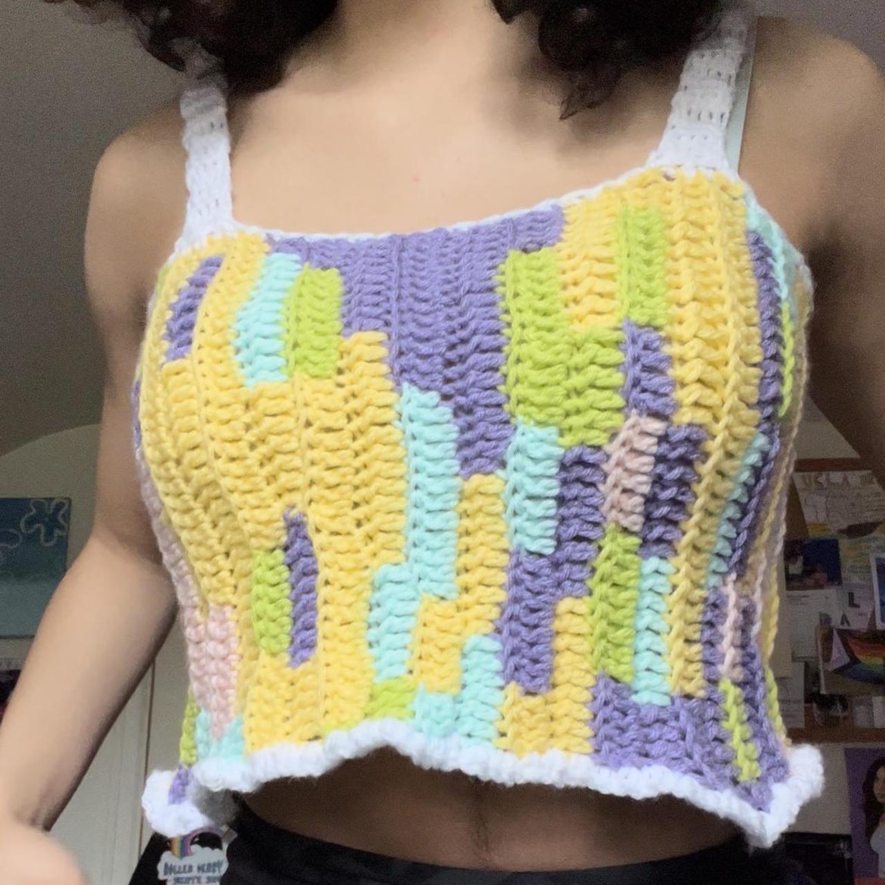 Colorful Pastel crochet crop top💛 Crocheted by... Depop