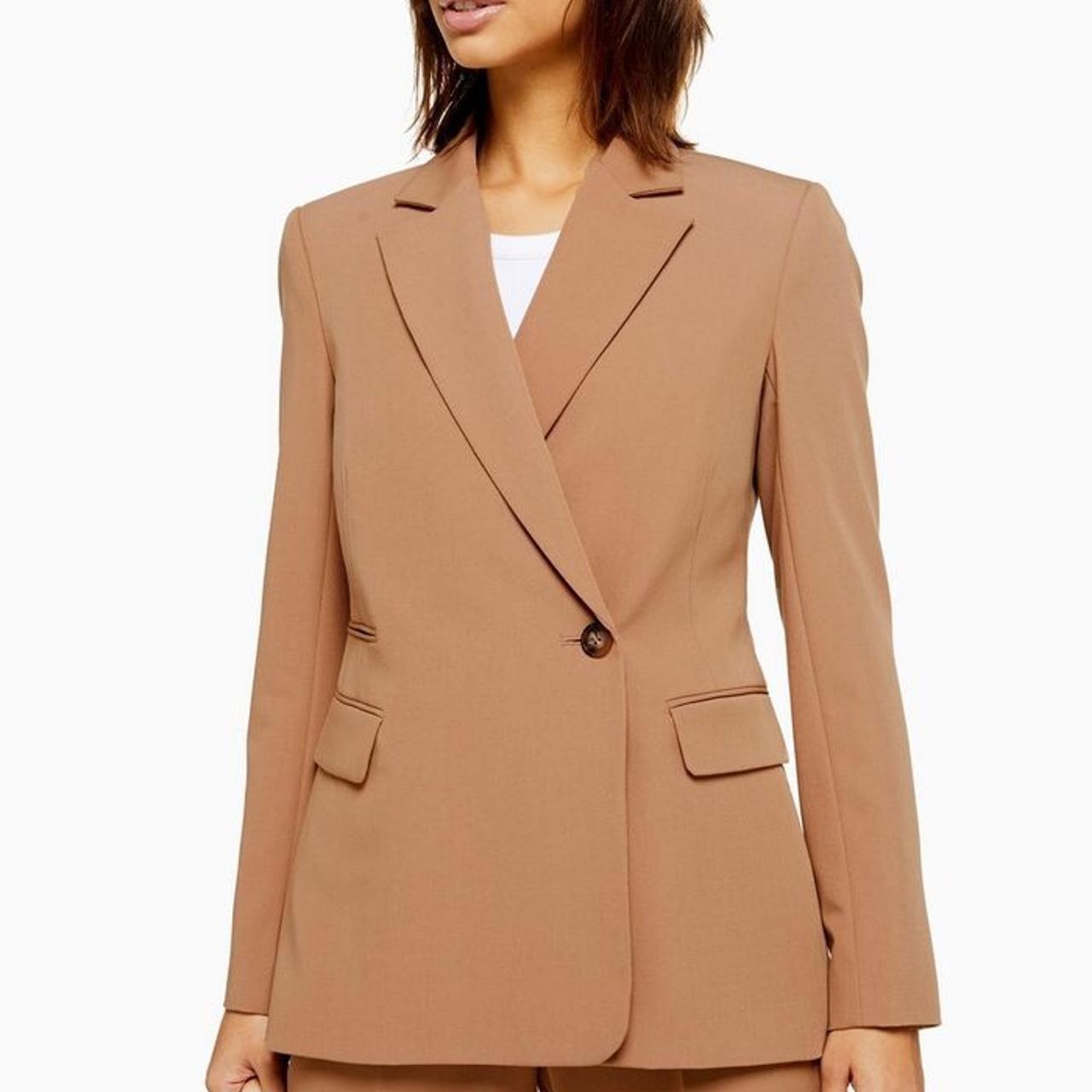 camel double breasted blazer UK size... Depop