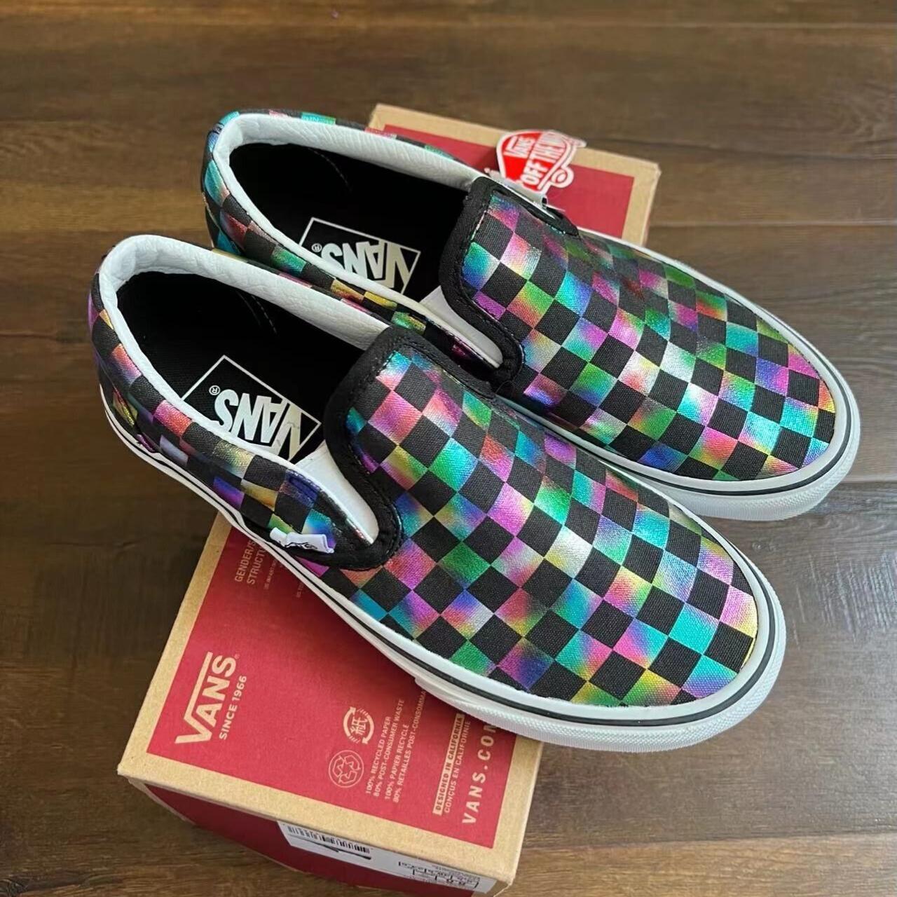 Vans classic slip on Iridescent check US women... - Depop