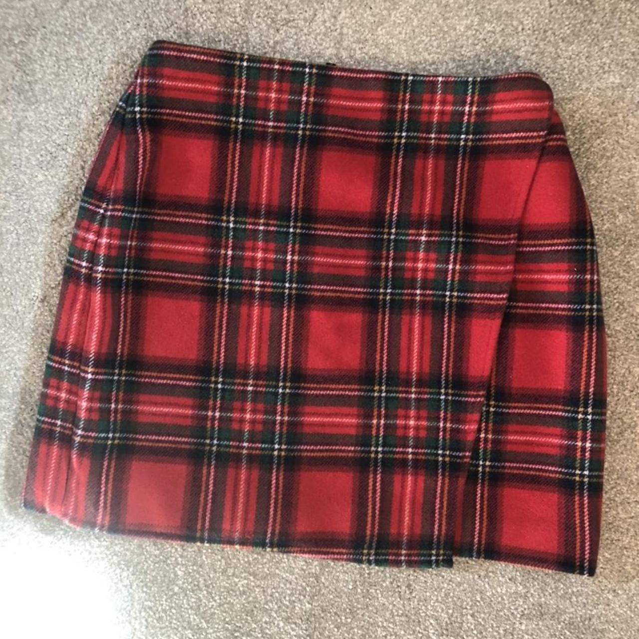 Hollister red tartan mini skirt. Size XS -... - Depop