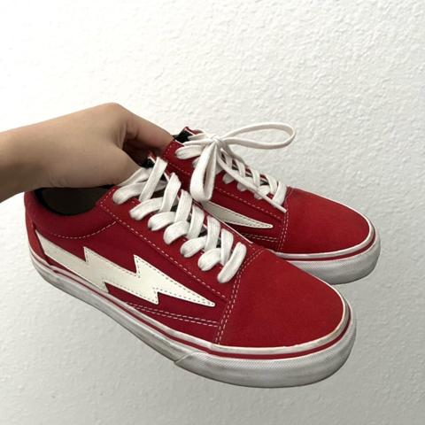 revenge x storm classic red canvas suede vans... - Depop