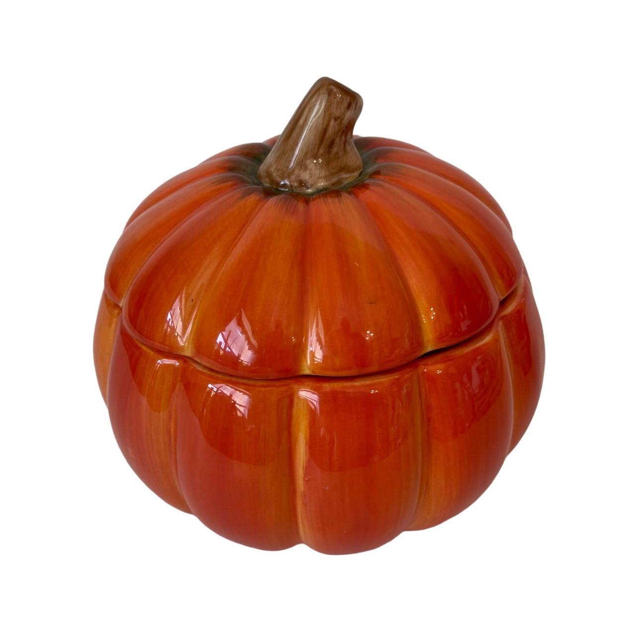Ceramic Pumpkin Candy Dish, Cookie Jar, Lidded Bowl... Depop