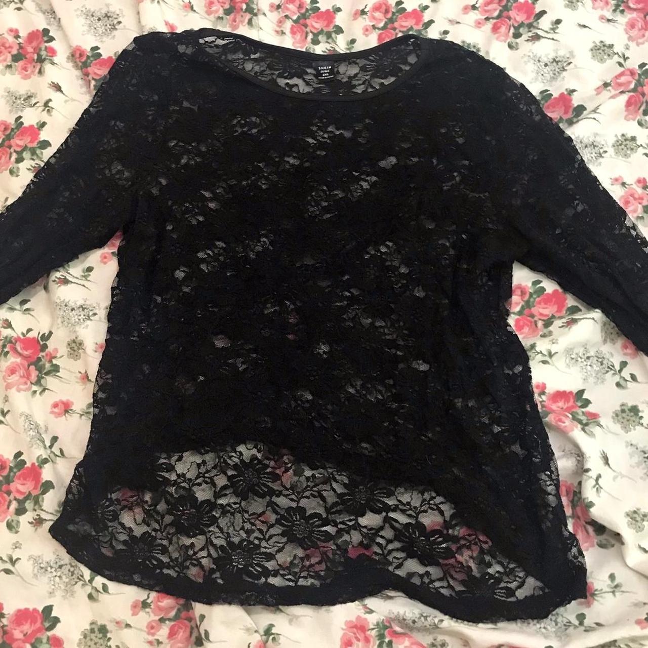 Lace Top•༒ ~ ༒ ° Black lace top with floral... - Depop