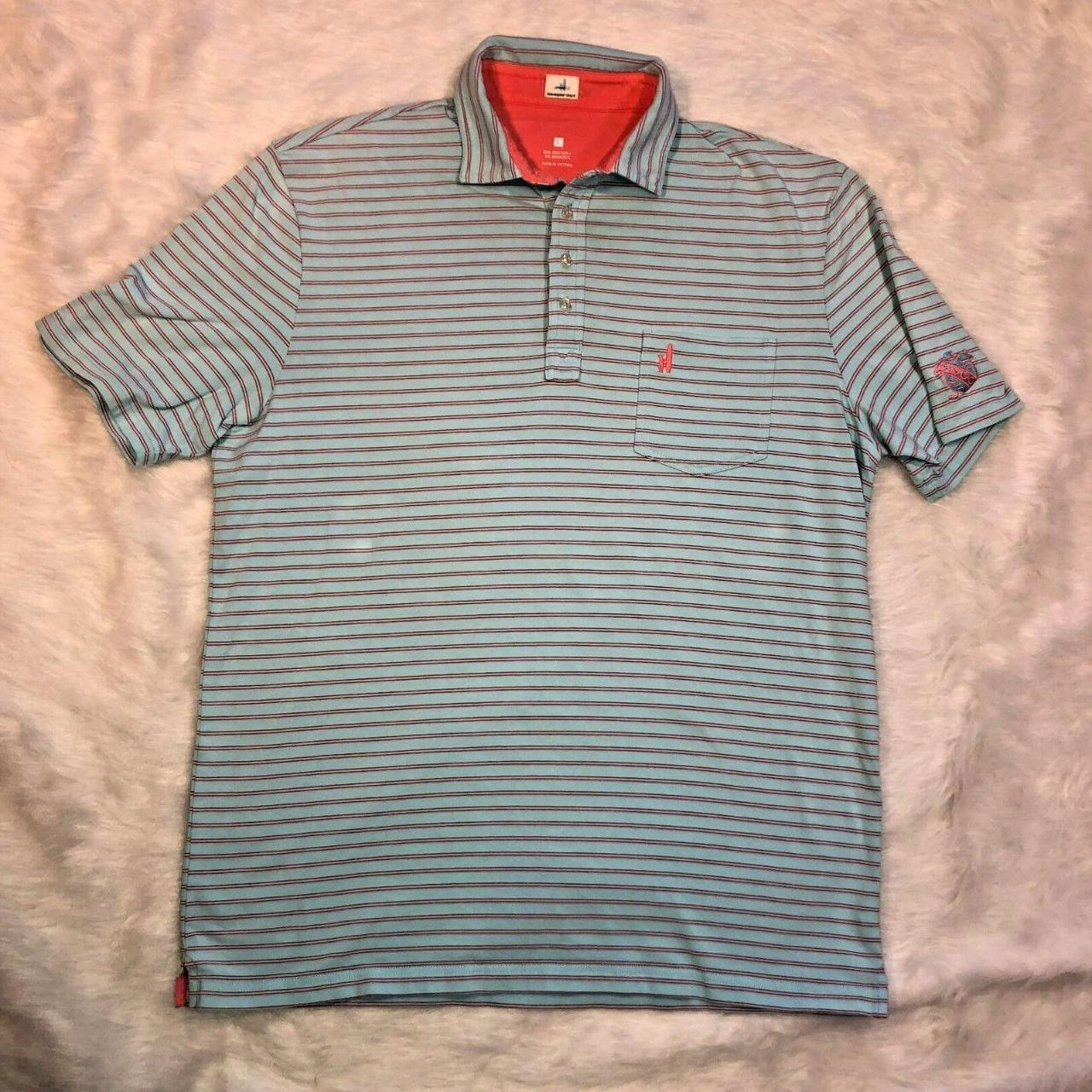 Johnnie O Polo Shirt Sz XL Blue Pink Stripe Surfer - Depop