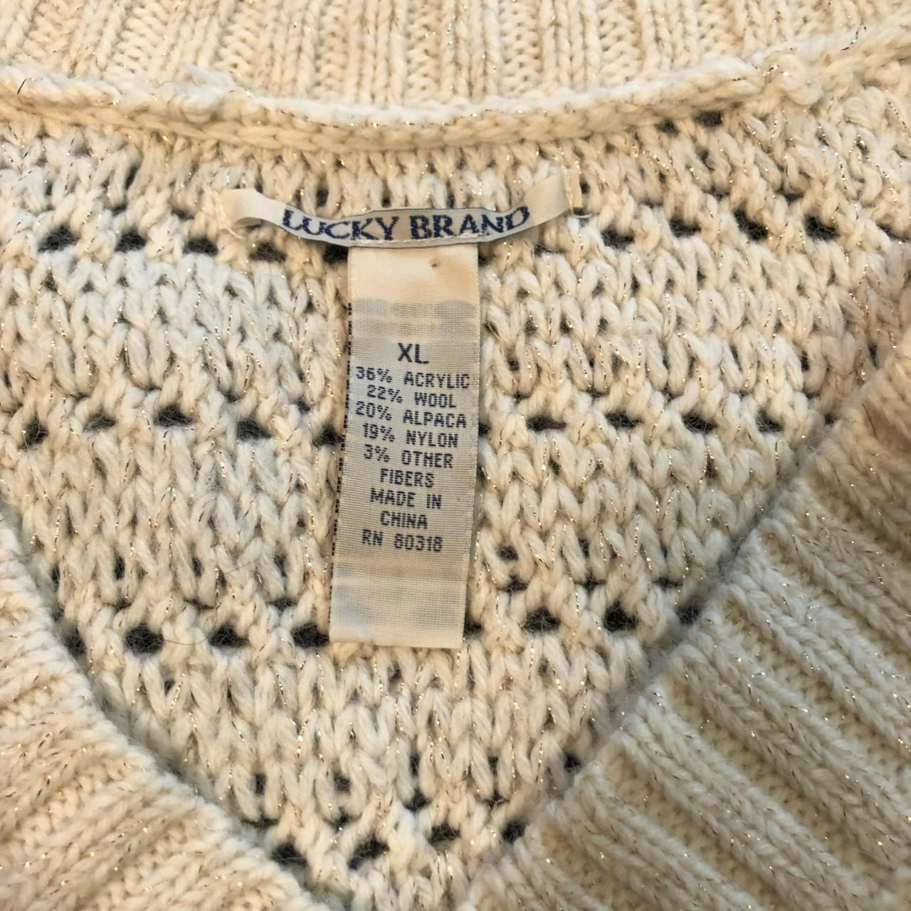 Lucky Brand Cream Sweater Size XL Gold Threading... - Depop