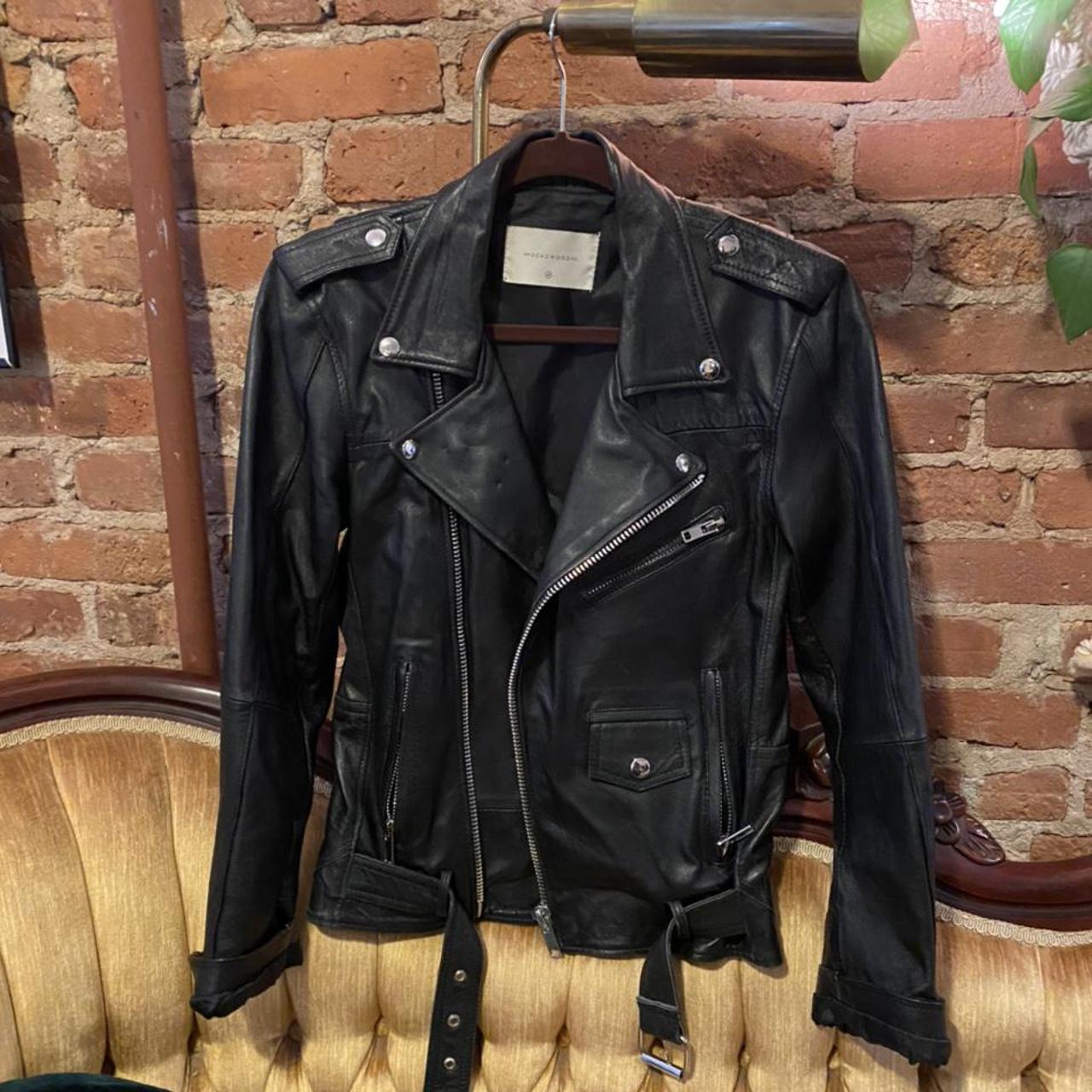 Deadwood recycled leather moto jacket with fringe on... - Depop