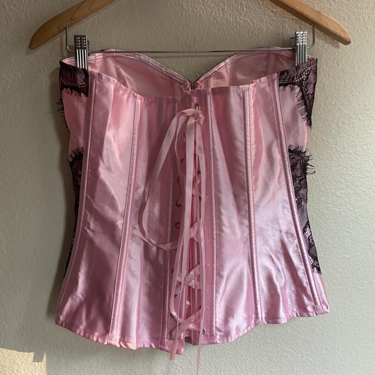 Pink corset from Adore Me with black lace and - Depop