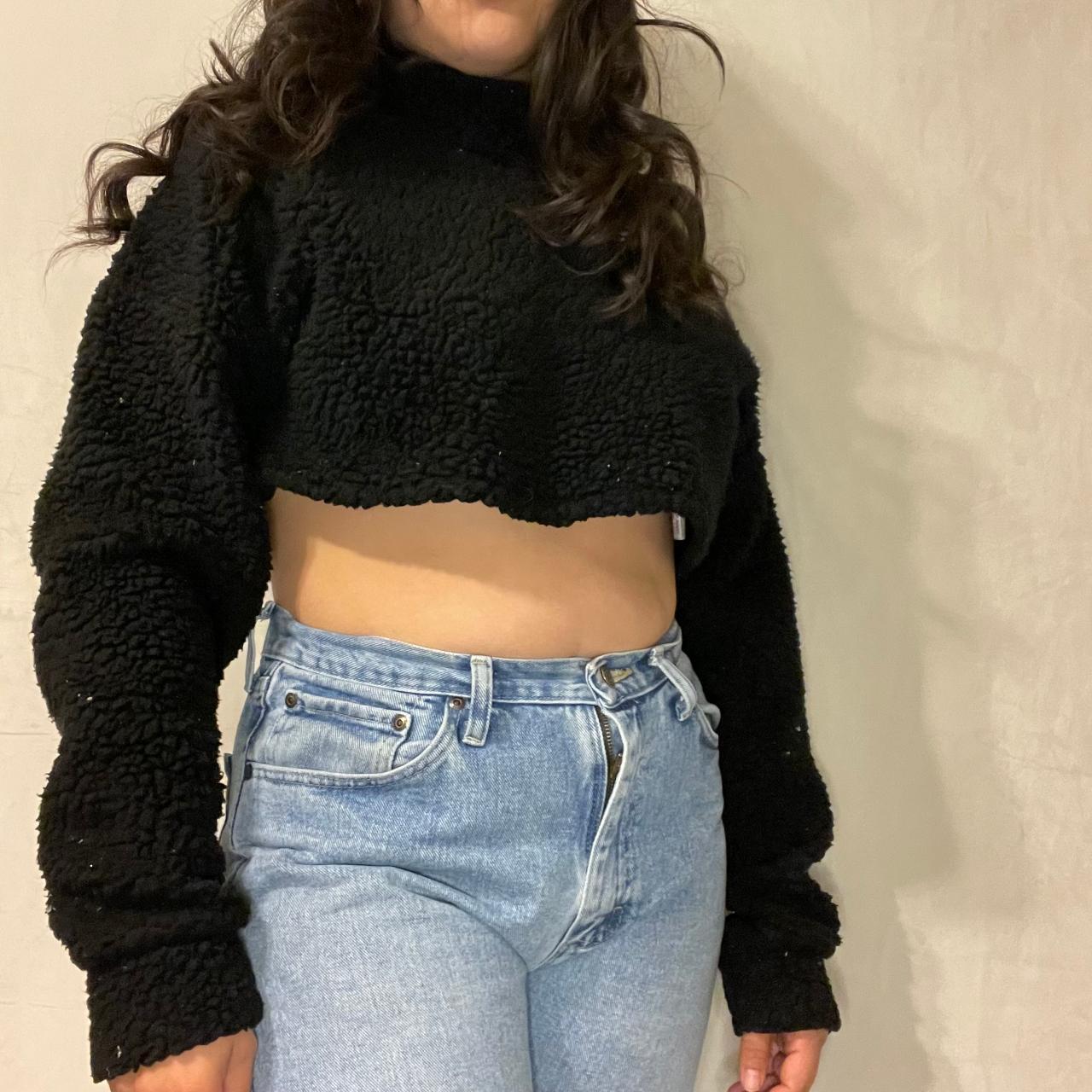 Missguided Cropped Black Teddy Sweater. Super soft... - Depop
