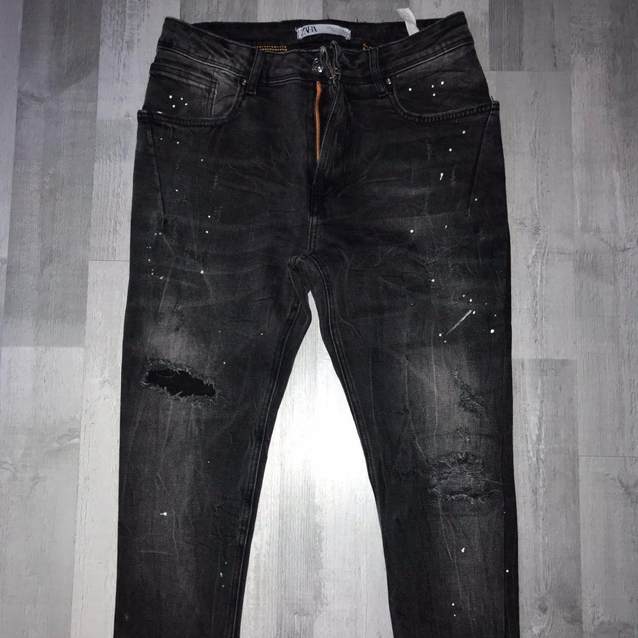 Black Zara jeans with paint splatters and distressed... - Depop