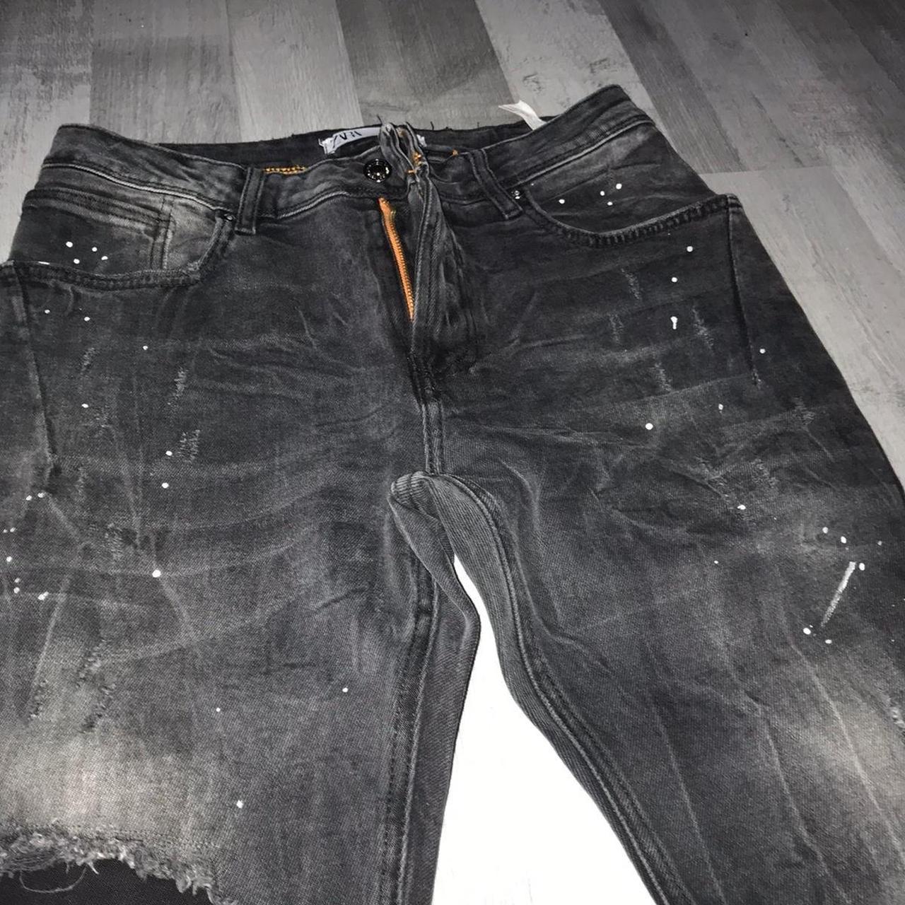 Black Zara jeans with paint splatters and distressed... Depop