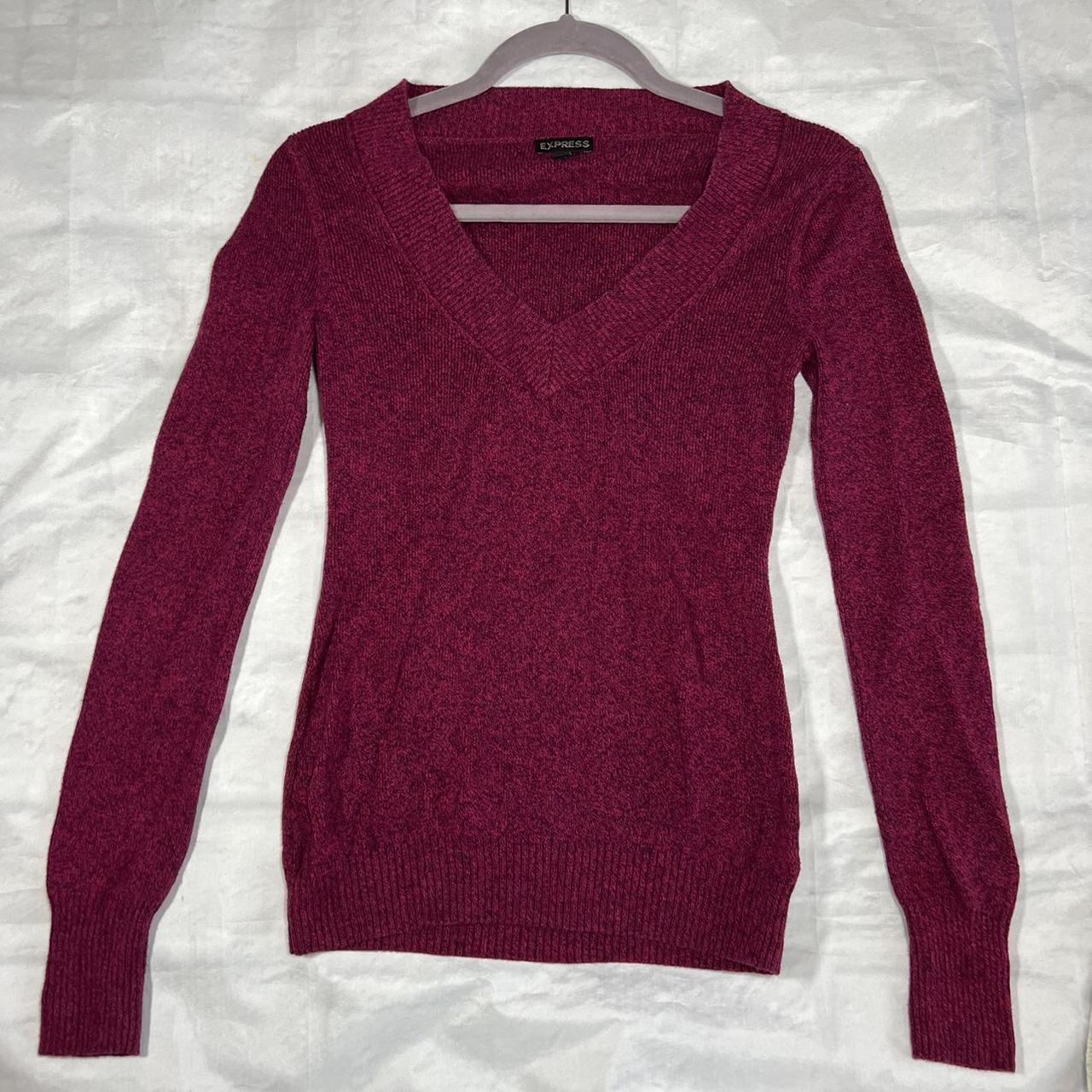 EXPRESS V Neck Pink Sweater- Size Small 14.5” pit to... - Depop