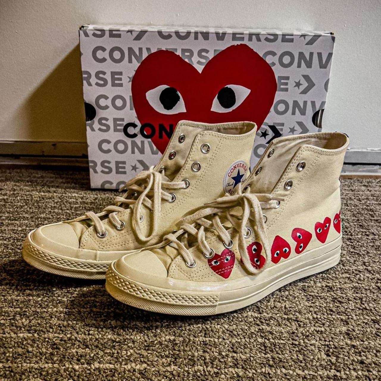 A pair of white CDG Converse in excellent condition... - Depop