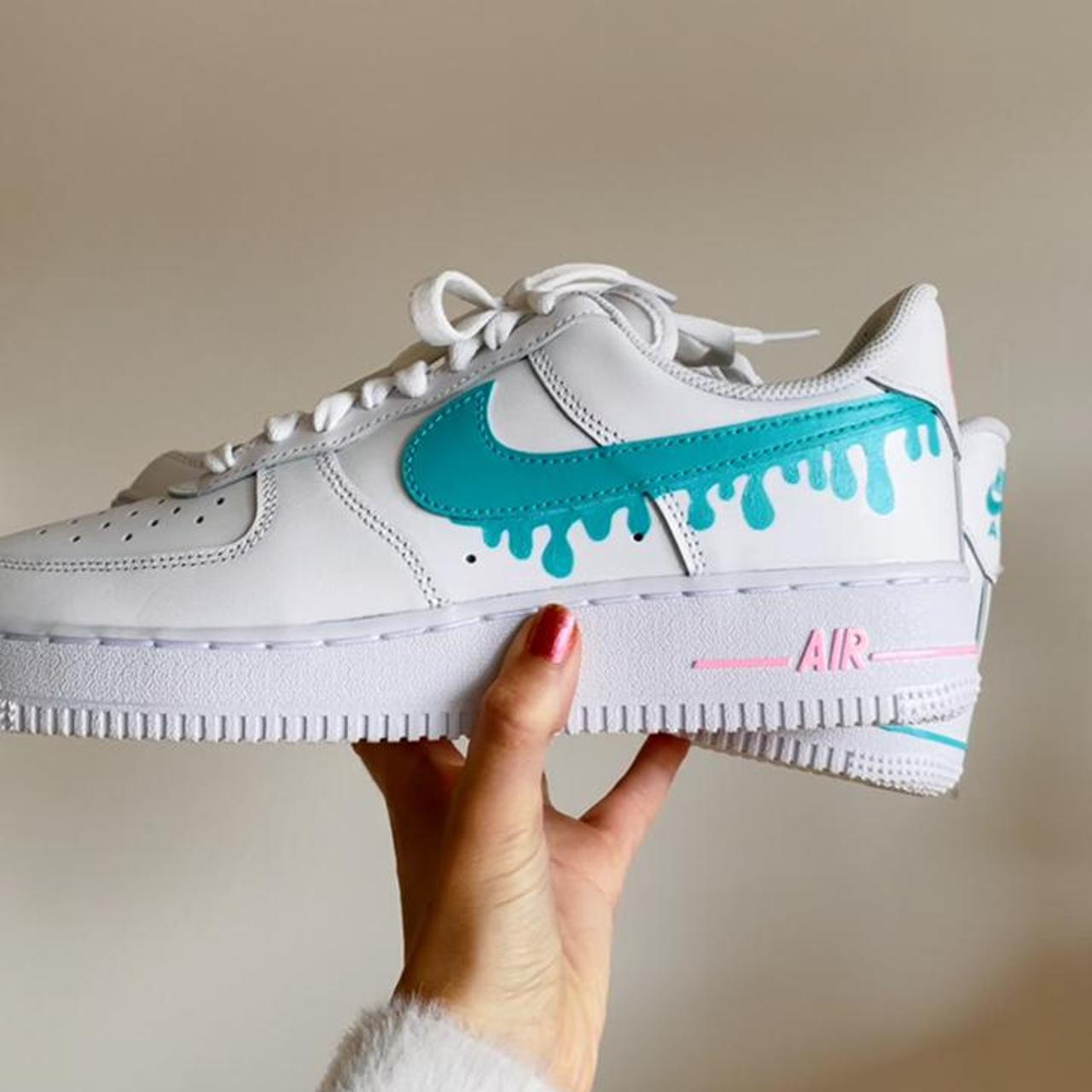 Custom Pink and Blue Drip Airforce 1s 💧💕 Can be done... - Depop