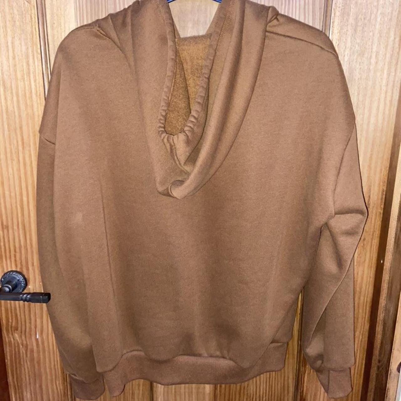 shein brown zip up hoodie labelled large but is... Depop