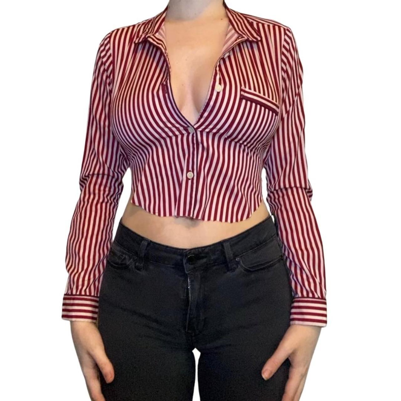 Maison Scotch Women's Red and White Crop-top
