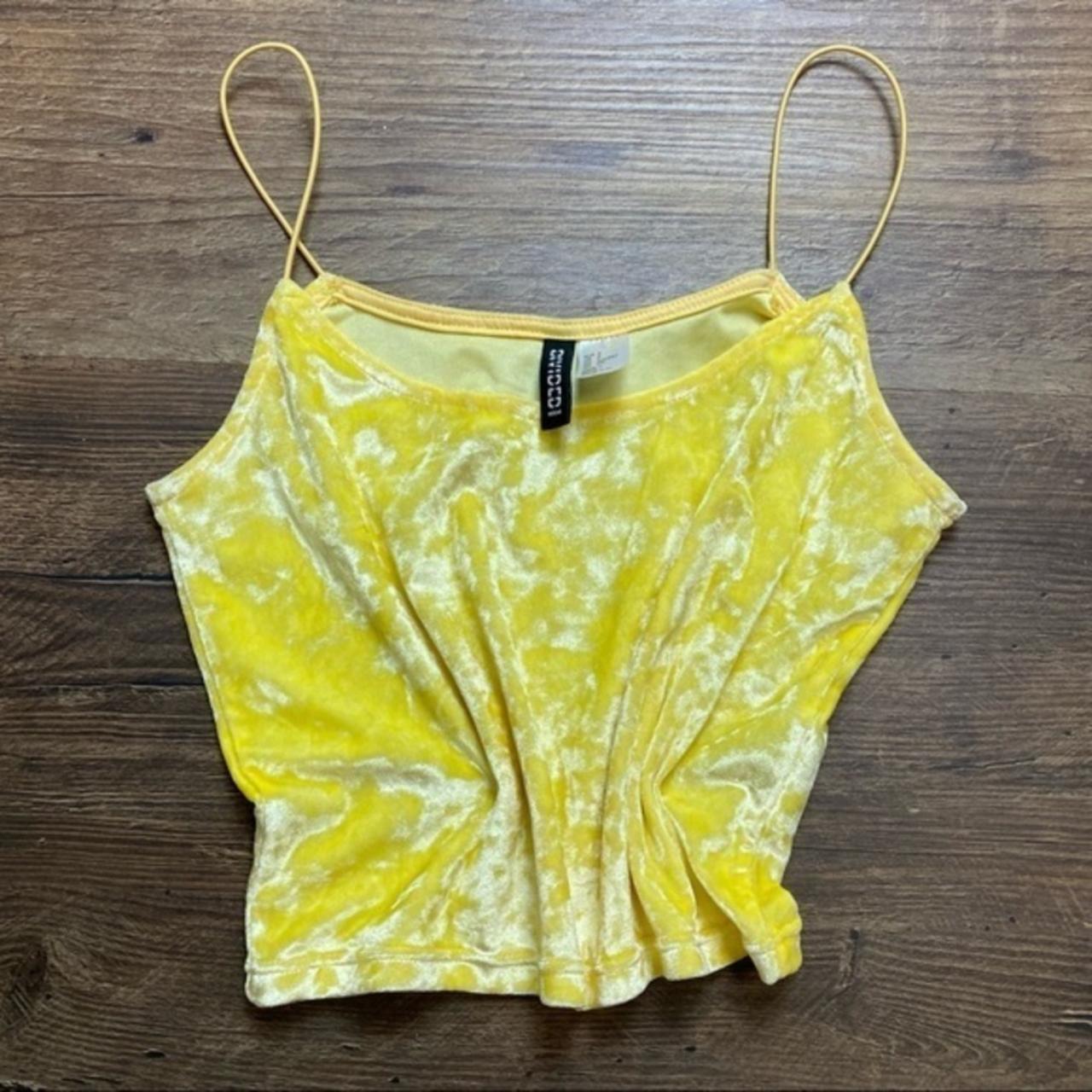 H&M Yellow Velvet Crop Top Small womens tank... - Depop