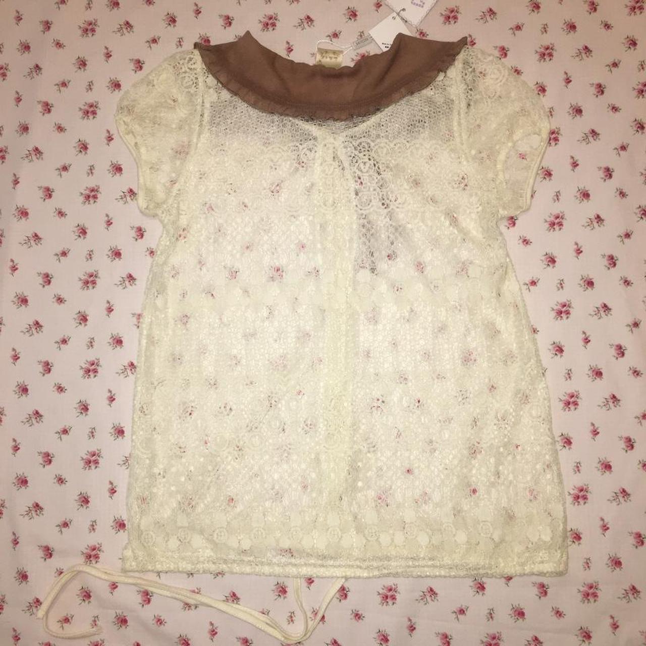 Lolita cream crochet knit cardigan with tan blouse... Depop