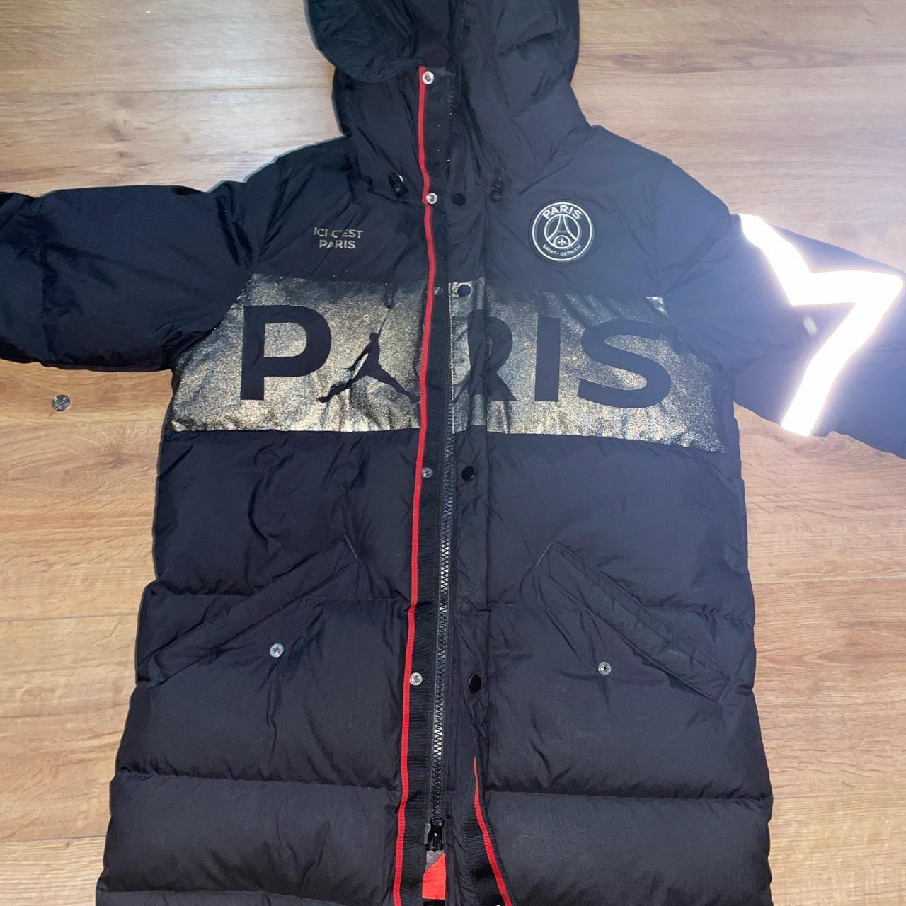 PSG x Jordan Parka Black/Red Small- Long coat Worn... - Depop