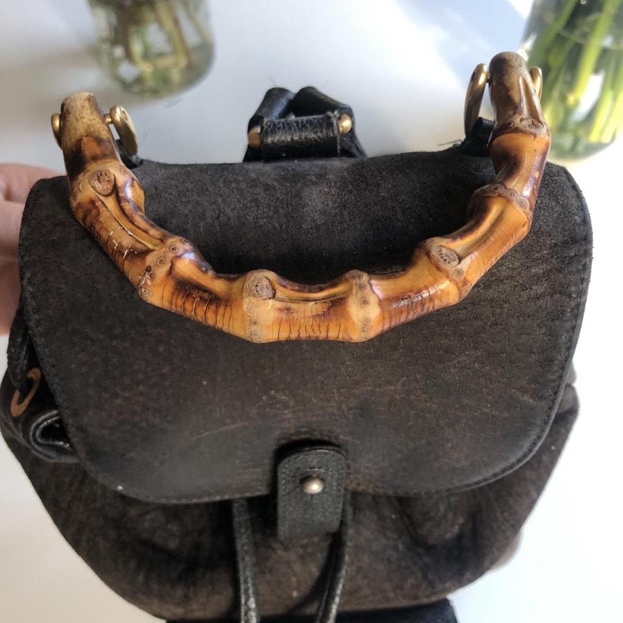 Mini vintage Gucci suede + leather backpack. price - Depop